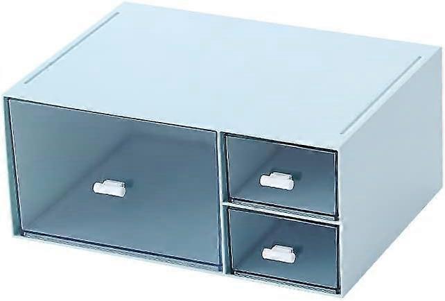 Desktop 3 Drawers, Stackable Plastic Storage Box on Desk(Blue)