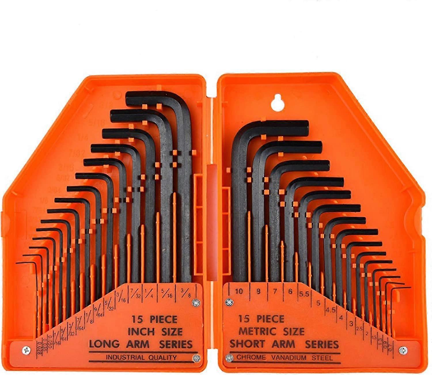 Set Of 30 Male Hexagonal Keys In Inch And Metric 0.7 To 10 Mm(orange)