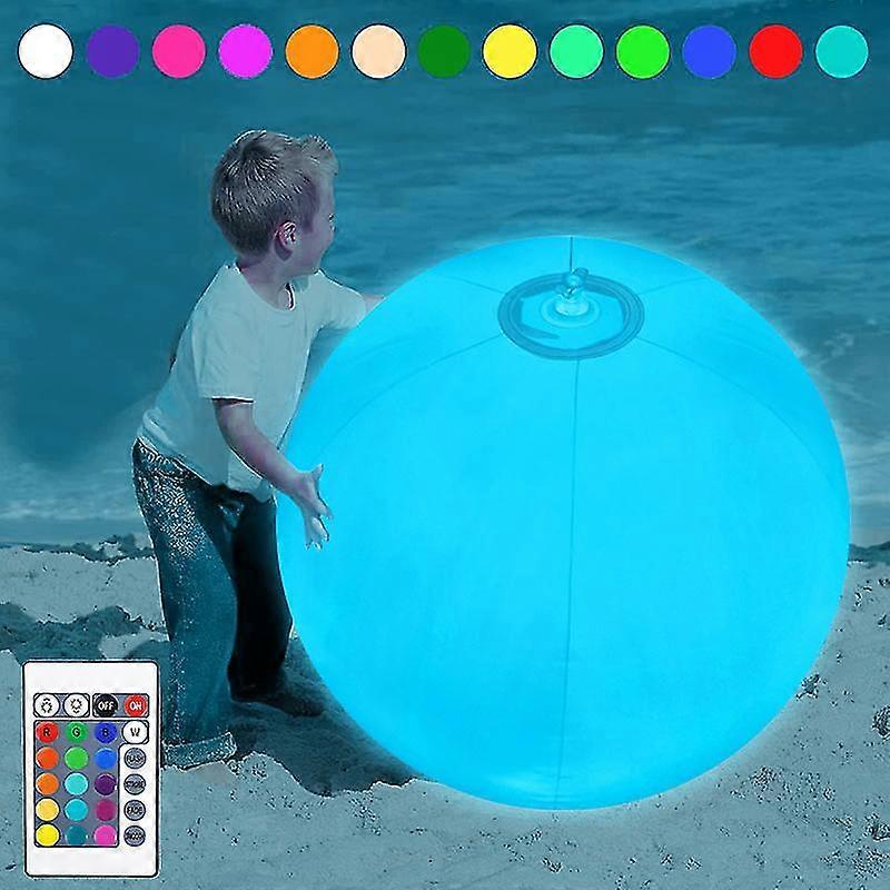 34cm luminescent LED inflatable beach ball swimming pool toy 16 color Hawaii summer wedding party home (1 ball light, 1 remote control, 1 inflatable t
