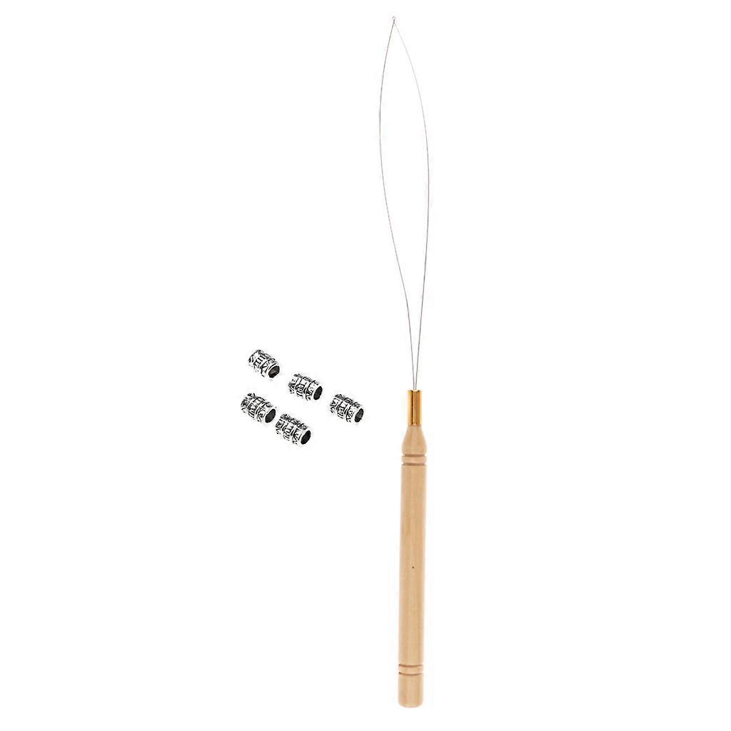 5Pcs Hair Braid Bead Hair Extensions Decoration + Wire Pulling Hook Tool 06