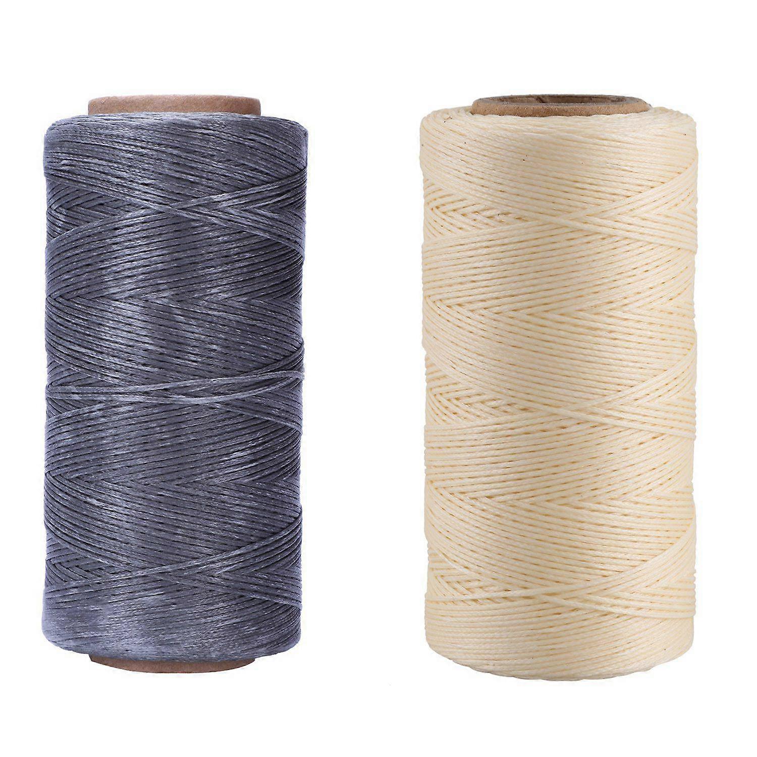 2 Pcs 260M 150D 1MM Leather Sewing Waxed Wax Thread Hand Needle Cord Craft DIY New Color:Gray & Cre