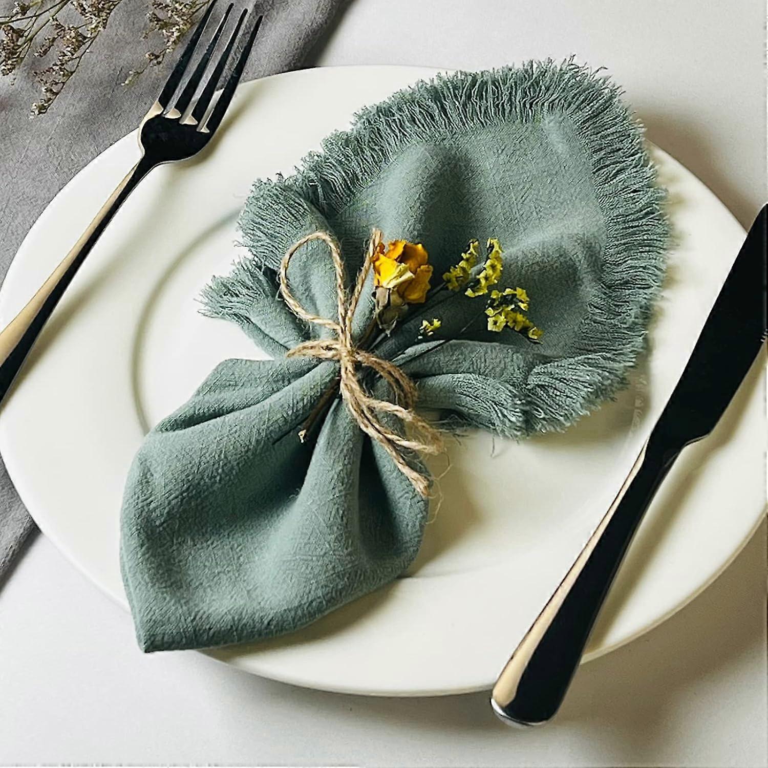 Pack of 4 Versatile Square Rustic Fringed Napkins 45 x 45 cm