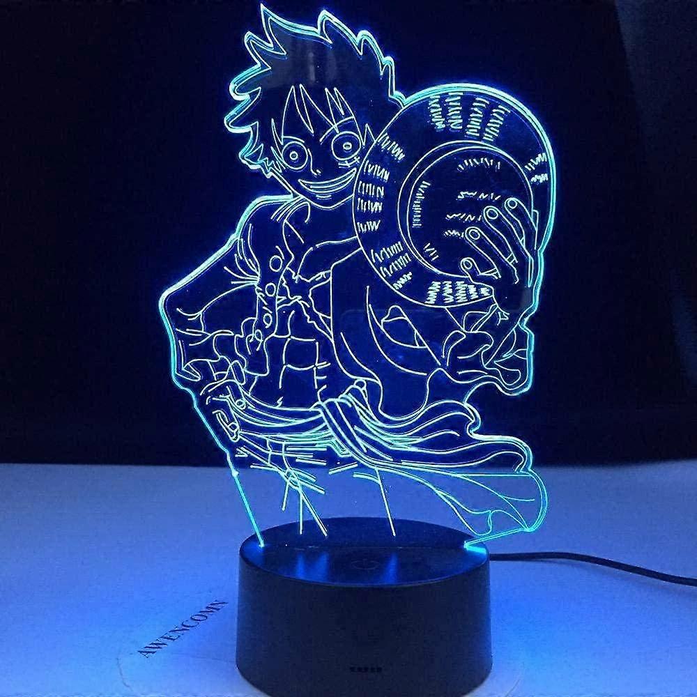 One Piece Luffy 3D Illusion Night Light Lamp Smart Touch, RGB Effect USB Cable Powered Creative 3D Japanese Anime Lamp