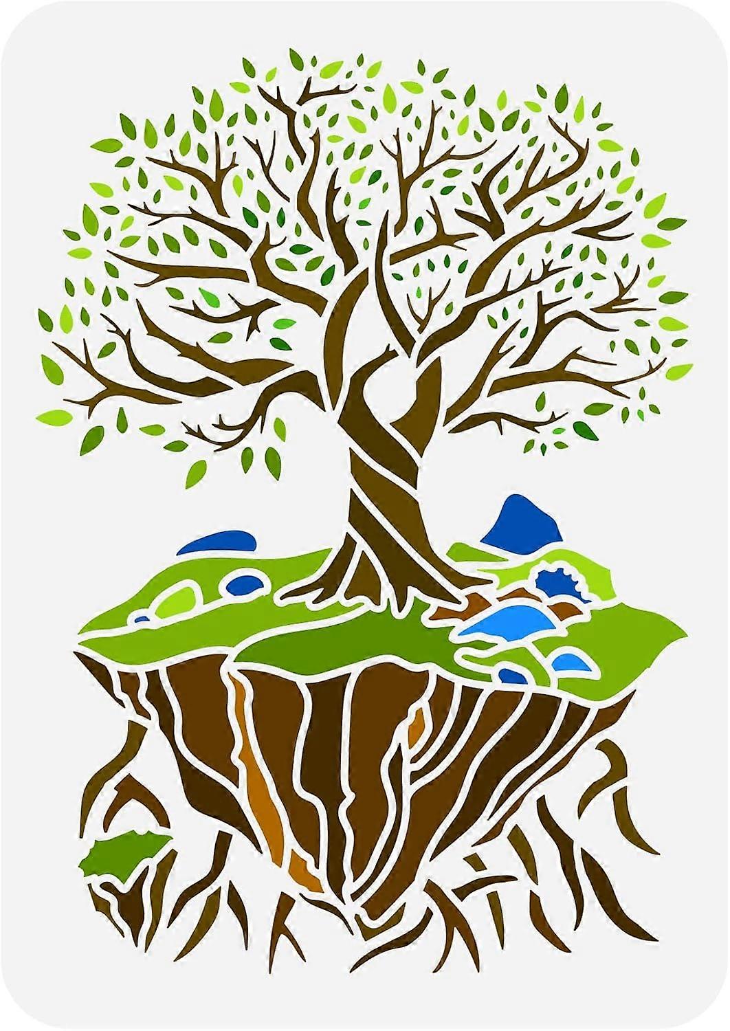 Island Tree of Life Stencil 8.3x11.7inch Plastic PET Painting Stencil Island Template Tree Stencil Tree Root Stencil Hollow Out Template Painting On W