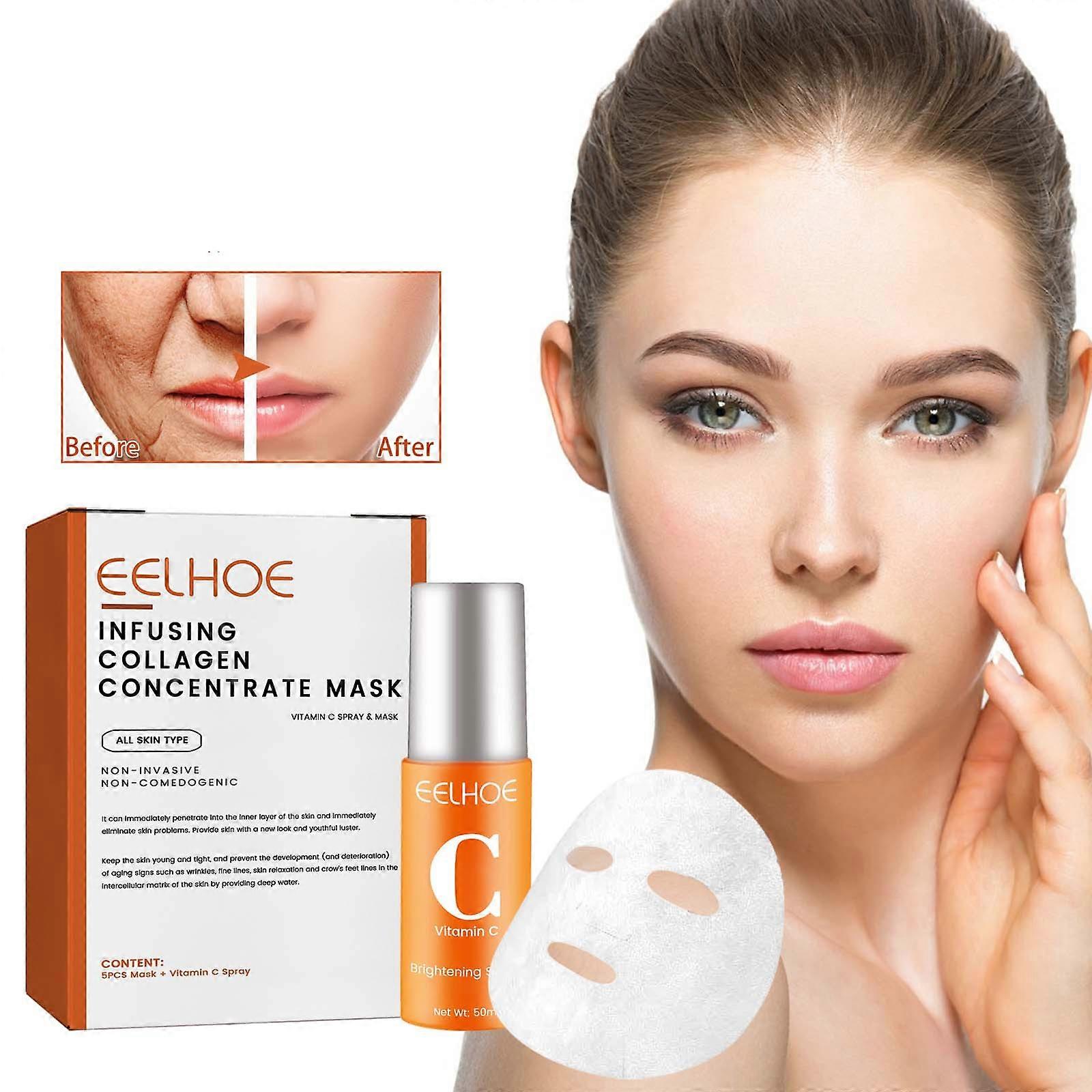 フェイスマスクスキンケアコラーゲンフィルムとスプレーキット、コラーゲン可溶性フィルム、しわ防止と引き締めフェイシャルマスク(1セット)50ml