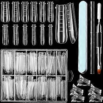 120 pieces double nail forms set gel nail form extension forms coffin nail gel forms for acrylic UV nails clear with 12 sizes scale and nail clips gel