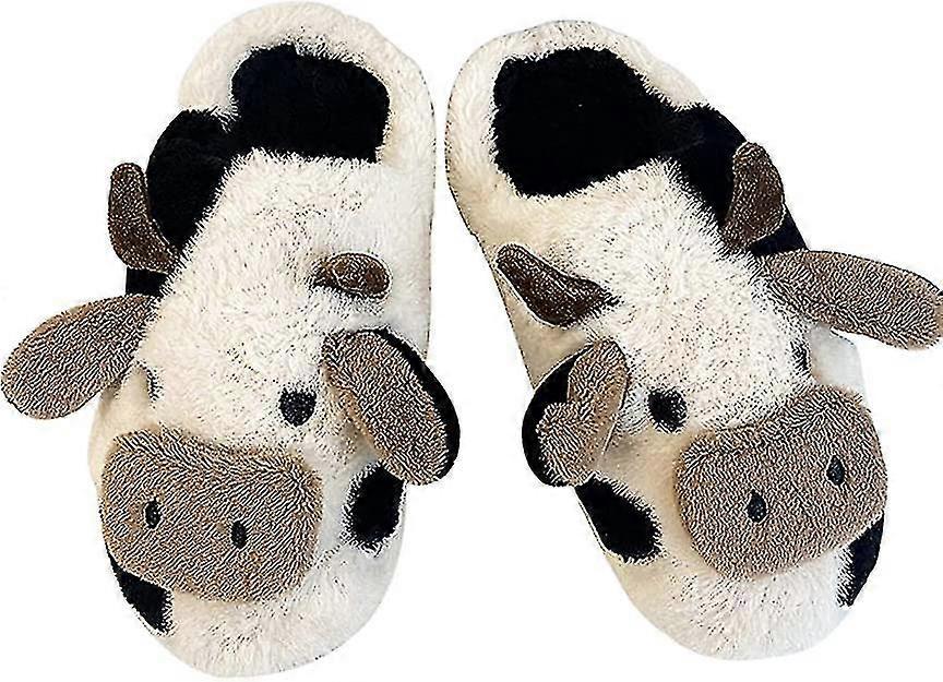 Papuci femei, drăguț desen animat de animale de iarnă cald Slide-on Soft Cow Papuci
