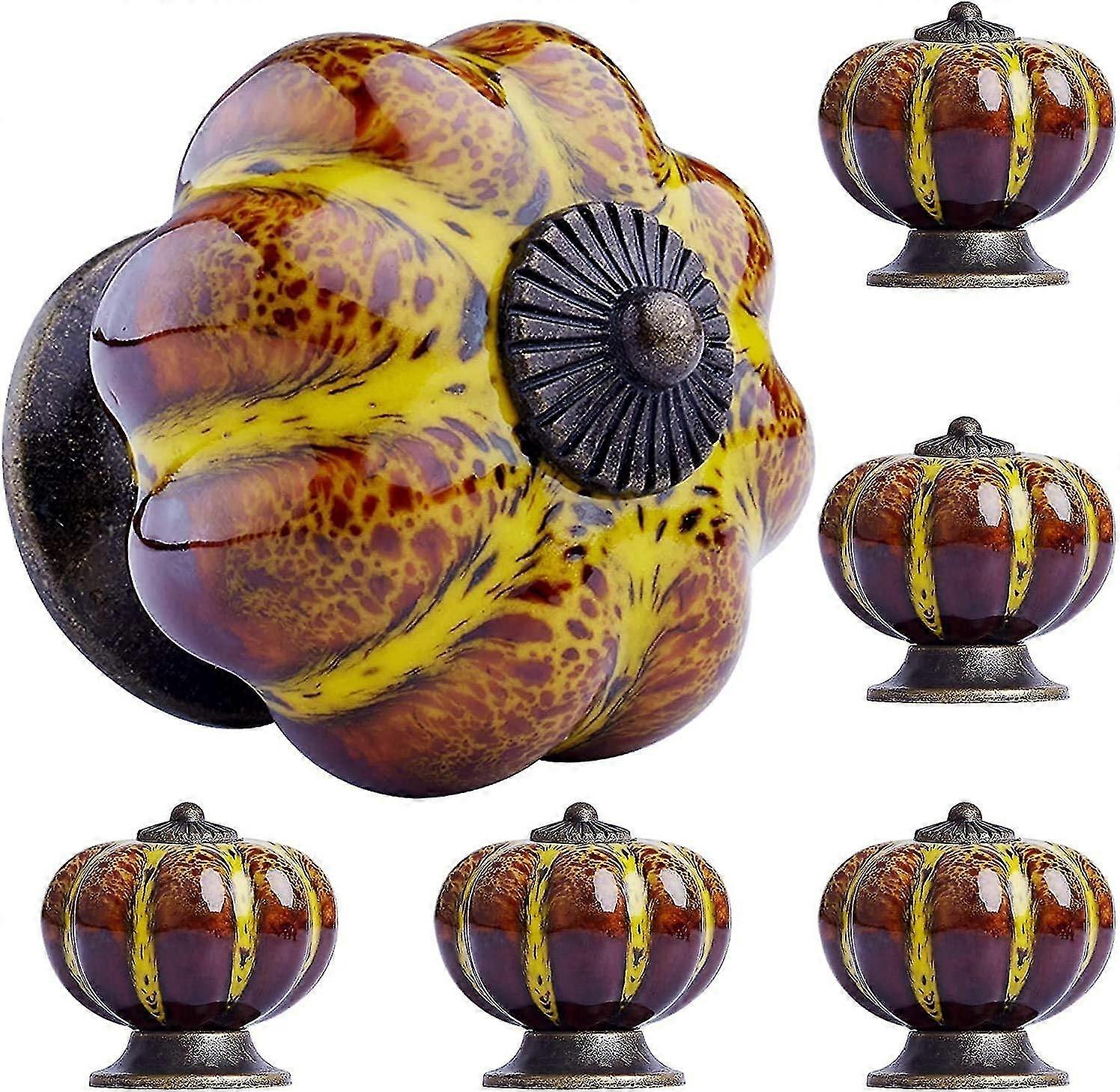 Drawer Knob Ceramic Knob Cabinet Knobs 6 Pcs Drawer Pull Glazed Ceramic Knobs With Pumpkin Shape For Decor Door Pull Handle For Vintage Cabinet