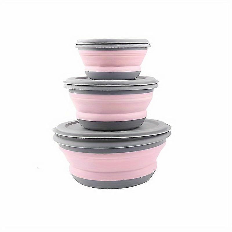 3pcs Set Camping Bowls With Lids, Foldable Silicone Collapsible Bowl, Lunch Box, Salad Bowl, Expandable Food Storage Container, Bento Box, High Qualit
