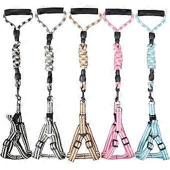 Conjunto de Coleira de Arnês para Cães de Estimação Alça Acolchoada de Espuma Confortável Corda de Escalada de Algodão Tecido Coleira de Cachorro Arnês Ajustável para Cão Médio Pequeno (Tamanho L)