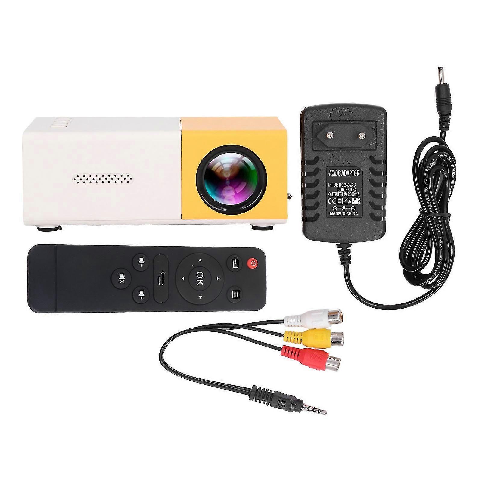 1080p HD Mini Projector with Diffuse Reflection Imaging, Built-in Speakers - Yellow (EU Plug)