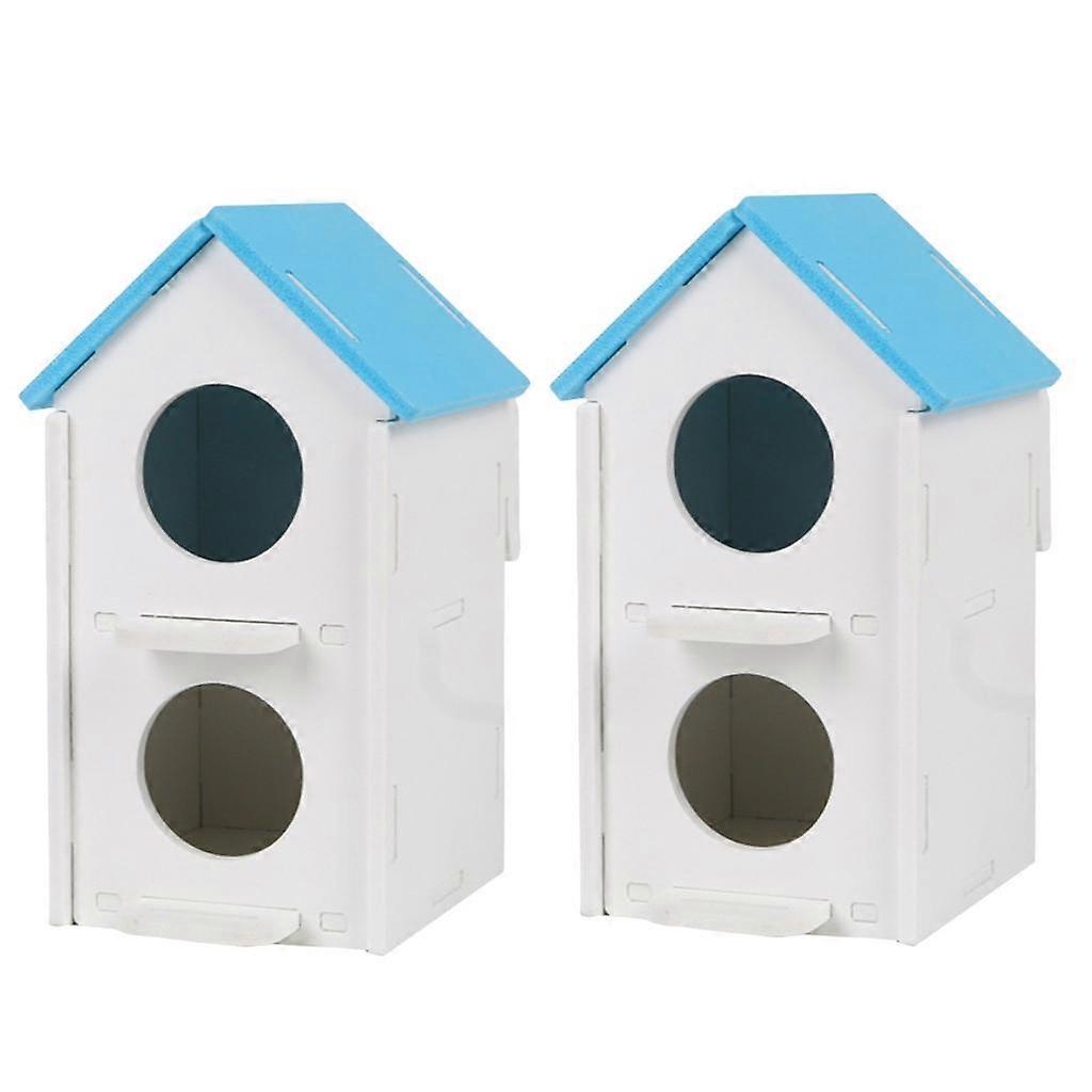 2PCS Double Hole Pet Bird Parrot Hatching Breeding Box Nest House  Blue