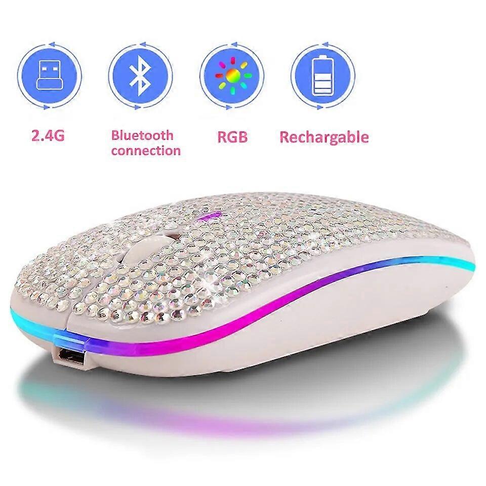 Wireless Mouse Bluetooth5.2 RGB Rechargeable Mouse Rhinestone Computer Silent Mause Backlit Ergonomic Gaming Mouse for Laptop PC Mice & Trackballs