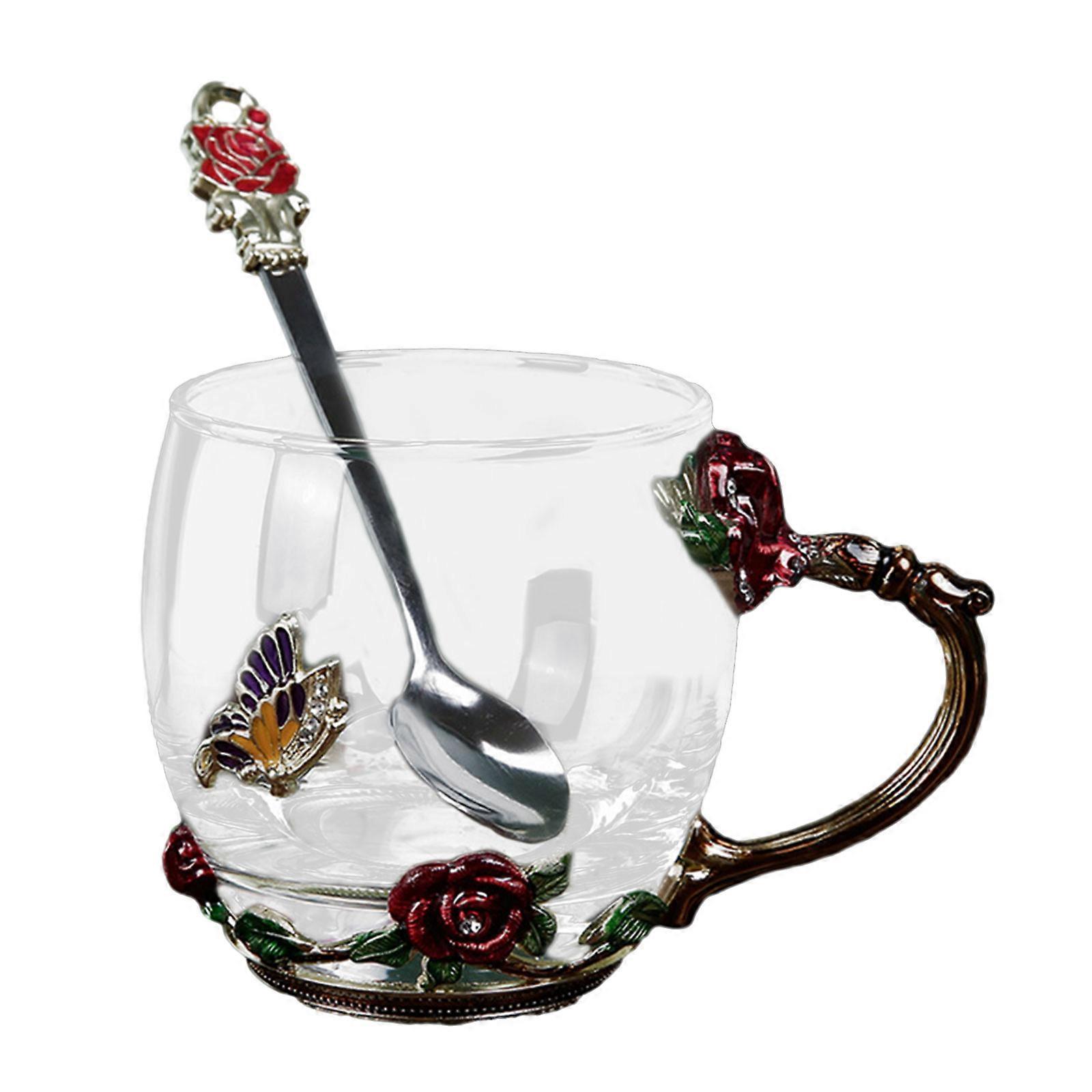 Caneca de chá de copo de café de vidro e presentes com colher, 100% novo