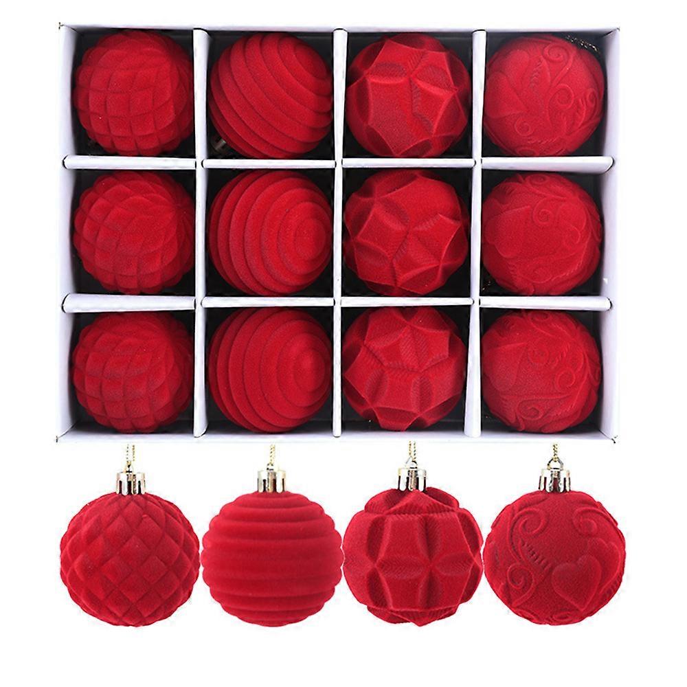 12Pcs/Set Velvet Christmas Baubles Ornaments Flocked Balls Xmas Tree Decoration Party Gift
