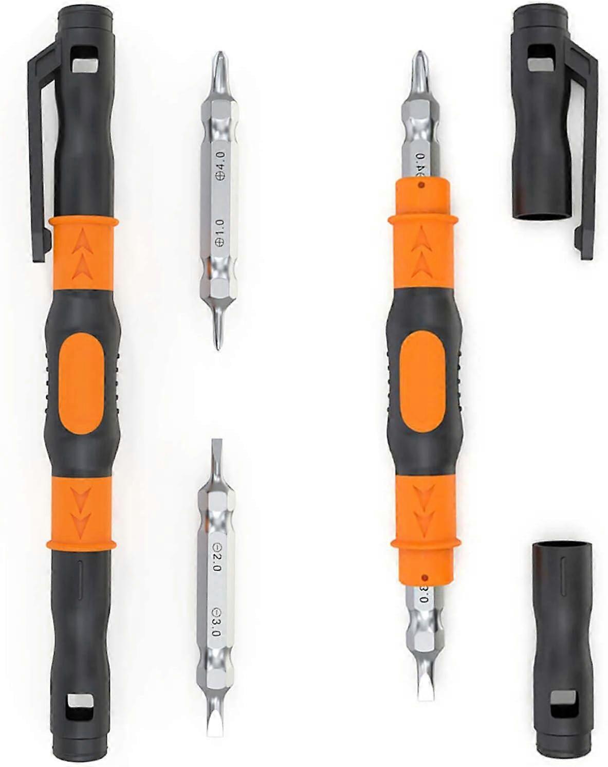 Portable Pocket Pen Screwdriver Set - 2 Piece Precision Screwdriver Multi-Tool Set with Philips and Flathead Dual Head Magnetic Bit