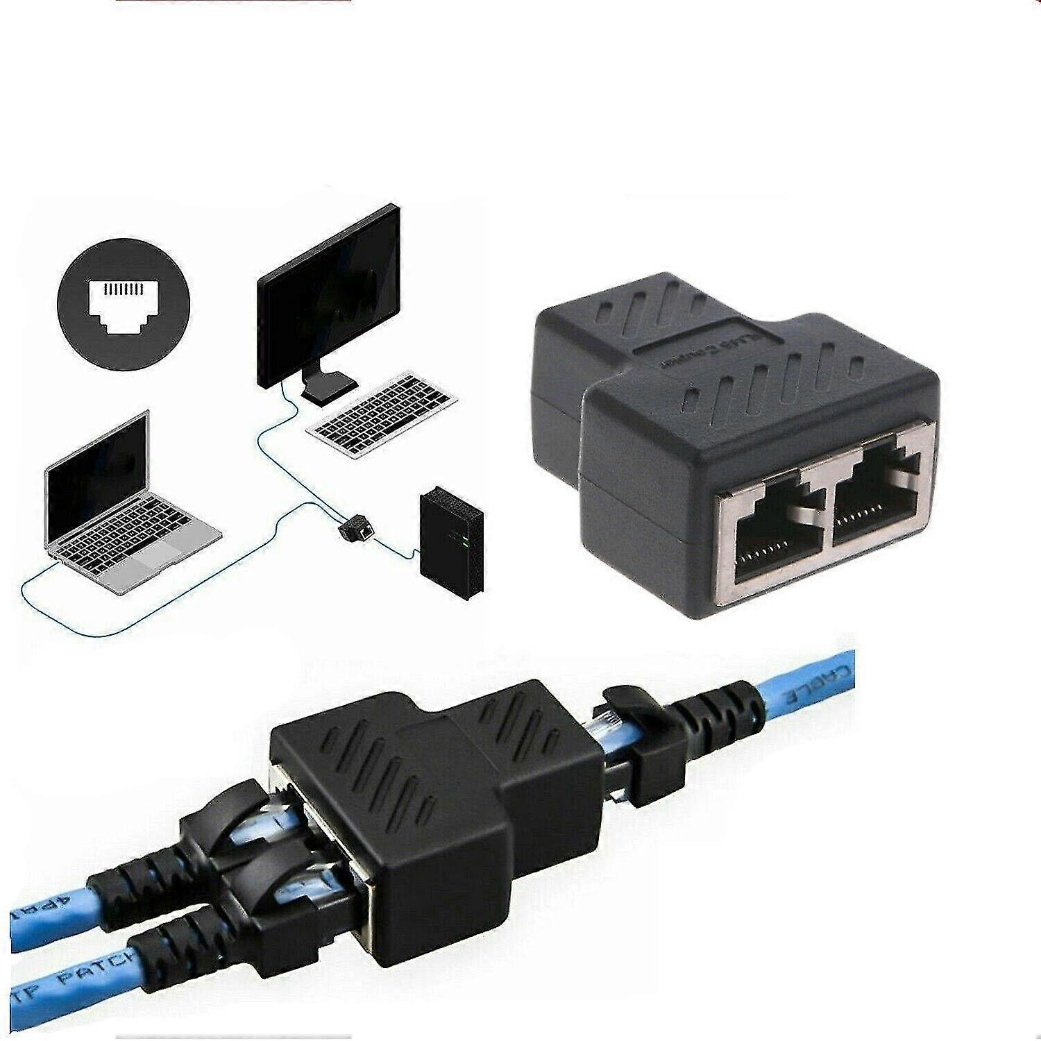 Rj45 Splitter Adapter 1 To 2 Ways Dual Female Port Cat5/6/7 Lan Ethernet Cable