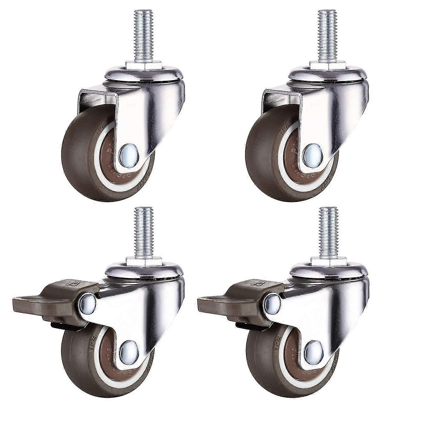 MroMax 4 Ruote Girevoli In Gomma 50mm Con Cuscinetti - 2 Con Freno E 2 Senza, Piastra 58x46mm Per Mobili E Carrelli
