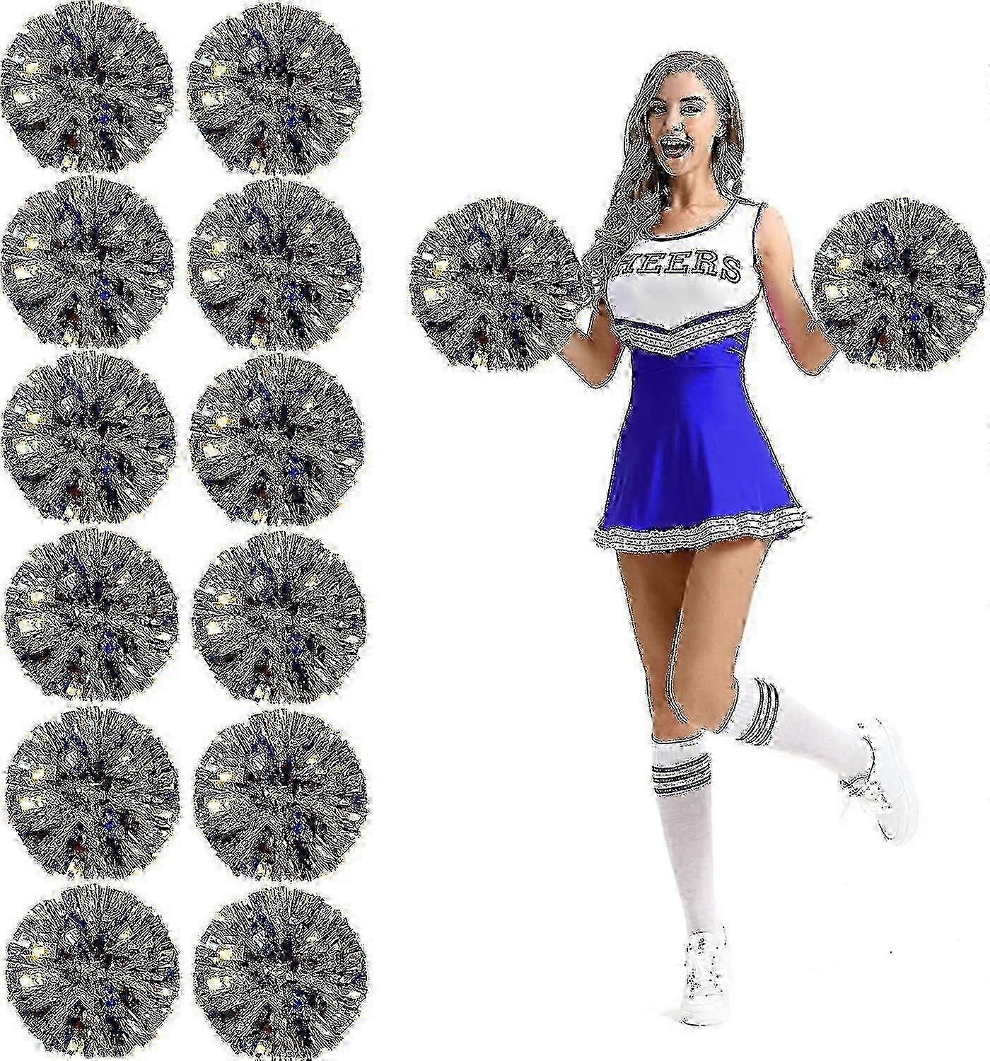 12pcs Cheerleading Pom Poms With Finger Holes Metallic Foil Cheer Pom Poms