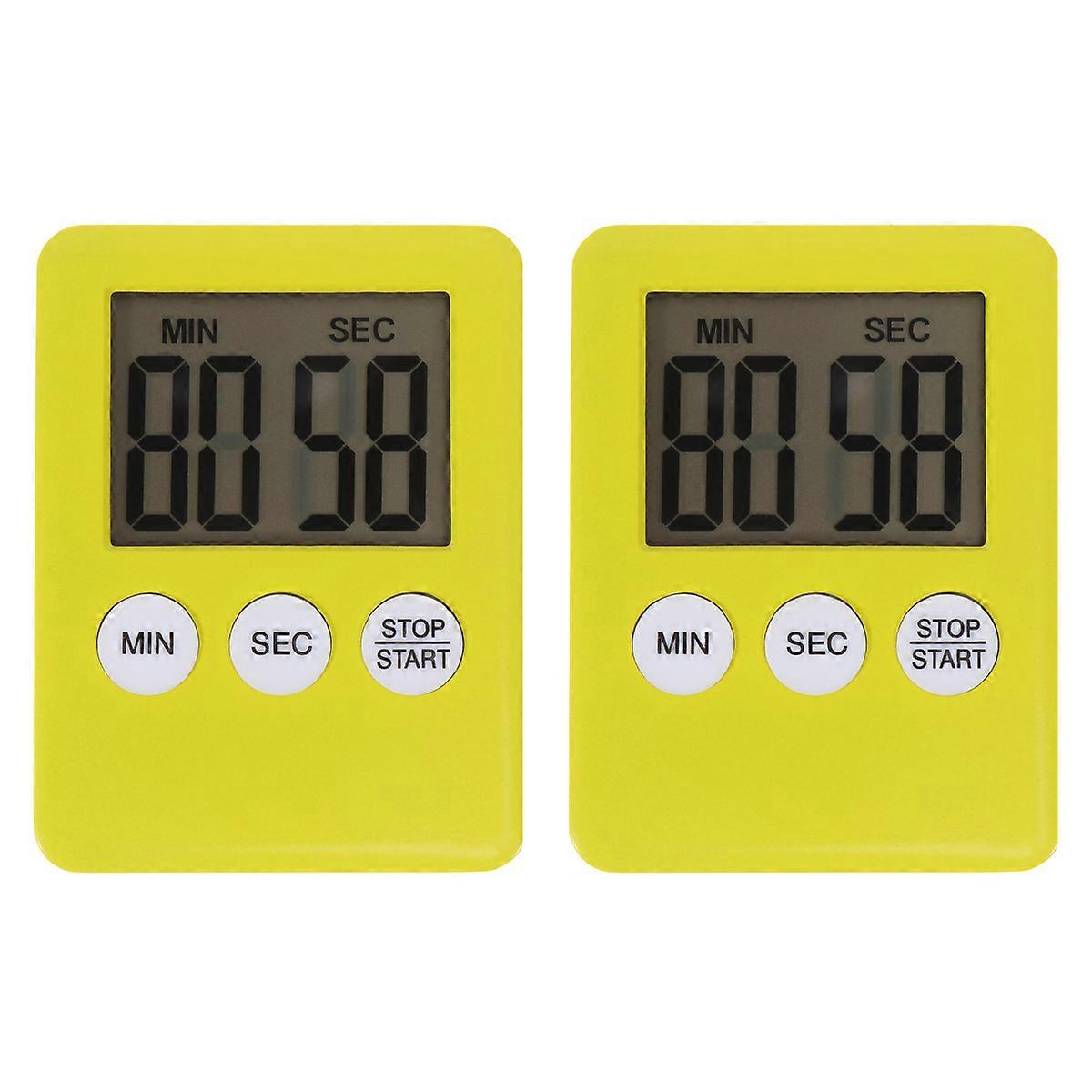 2 Pcs Simplicity Timers Portable Student Digital Training Timer Home Kitchen Baking Cooking Time Recorders (Yellow)