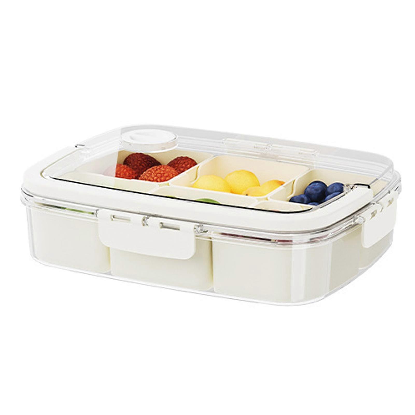 Snack Box Container Divided Serving Tray with Lid And Handle Portable Travel Snack Platters Fruit Organizer Clear Multi-Compartment Refrigerator Stora