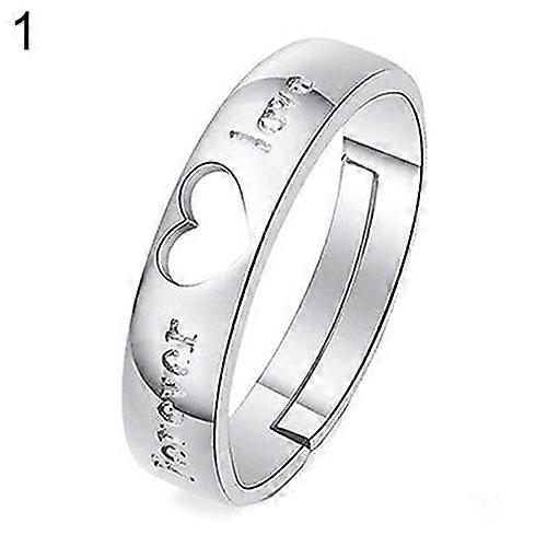 Silver Plated Forever Love Zircon Heart Adjustable Couple Ring