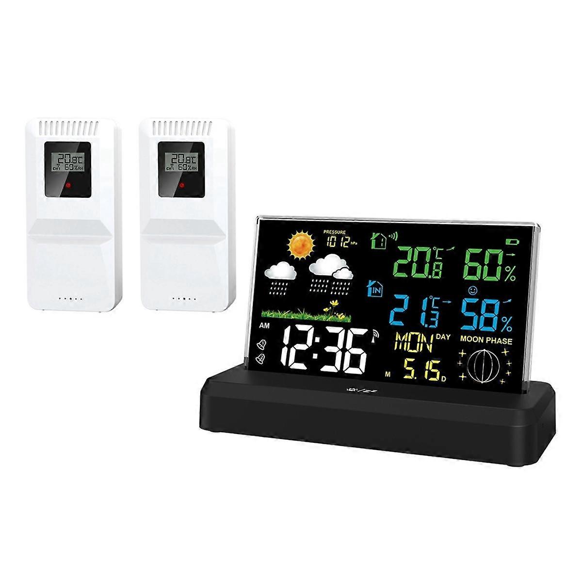 One-To-Two Indoor and Outdoor Weather Station High-Definition Color Screen Forecast Meteorological Clock EU Plug A