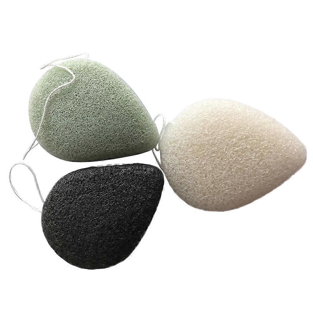 3PC Drop Shape Facial Sponge Natural Activated Bamboo Charcoal Face Cleansing Exfoliating Sensitive Skin Body Massage Tools for Women and Men (Black,