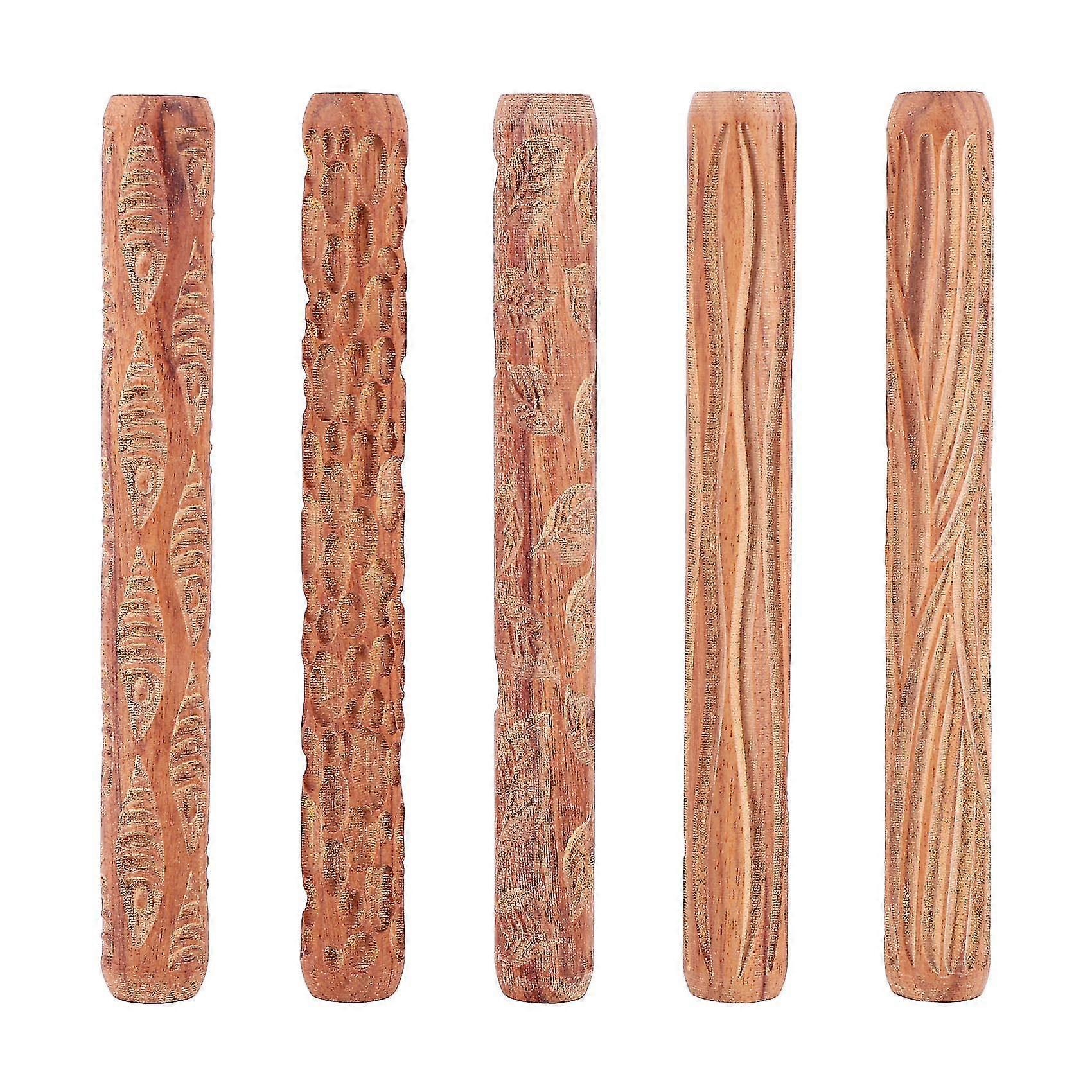 5pcs Pottery Tools Wood Hand Rollers For Clay Clay Stamp Clay Pattern Roller
