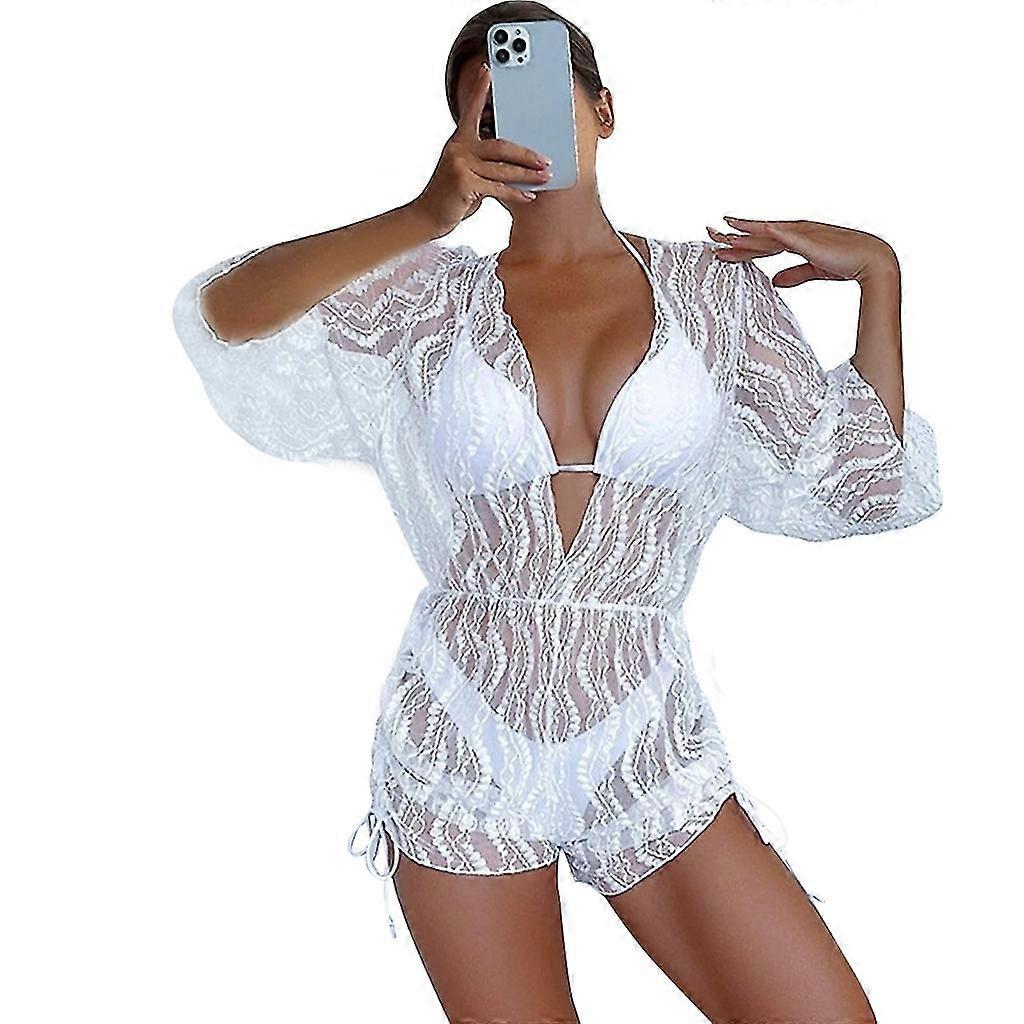 Femmes Maillots de bain solides Maillot de bain 3 pièces Bikinis Set avec lacet Up Cover Up