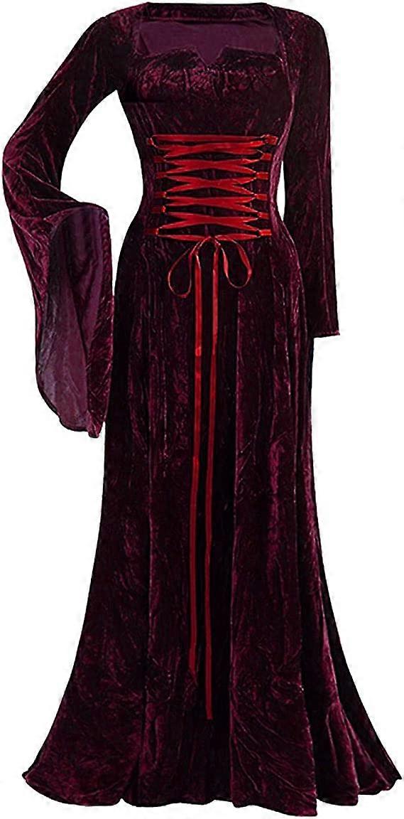 女性のためのハロウィーンのコスチュームベルベット中世のドレスフレアスリーブ床の長さルネッサンスドレス18世紀のボールガウン