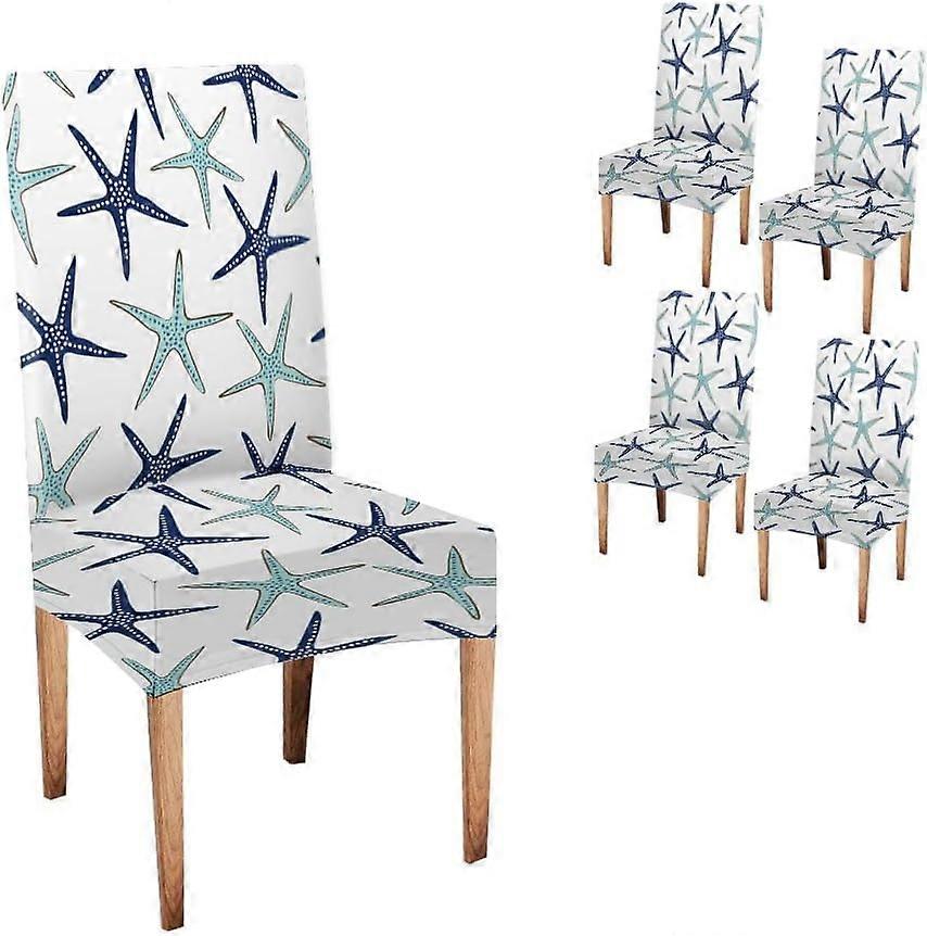 البحرية والأبيض غرفة الطعام كرسي زلة يغطي 4 حزمة الساحلية البحرية تكرار نمط الأزرق الداكن والفيروز نجوم البحر على كرسي بارسون Slipcover ريمو