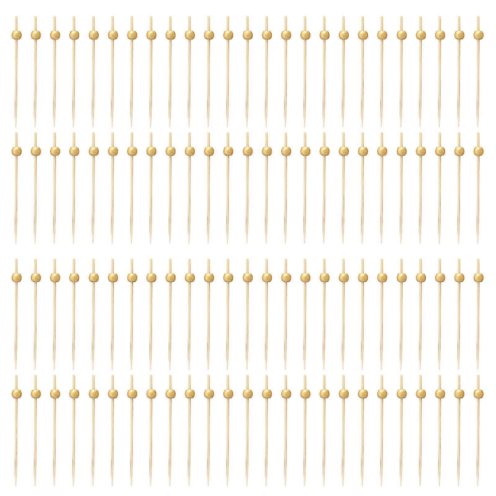100Pcs Fancy Bamboo Cocktail Picks with Gold Ball End Biodegradable Environmentally Friendly Bamboo Fruit Fork