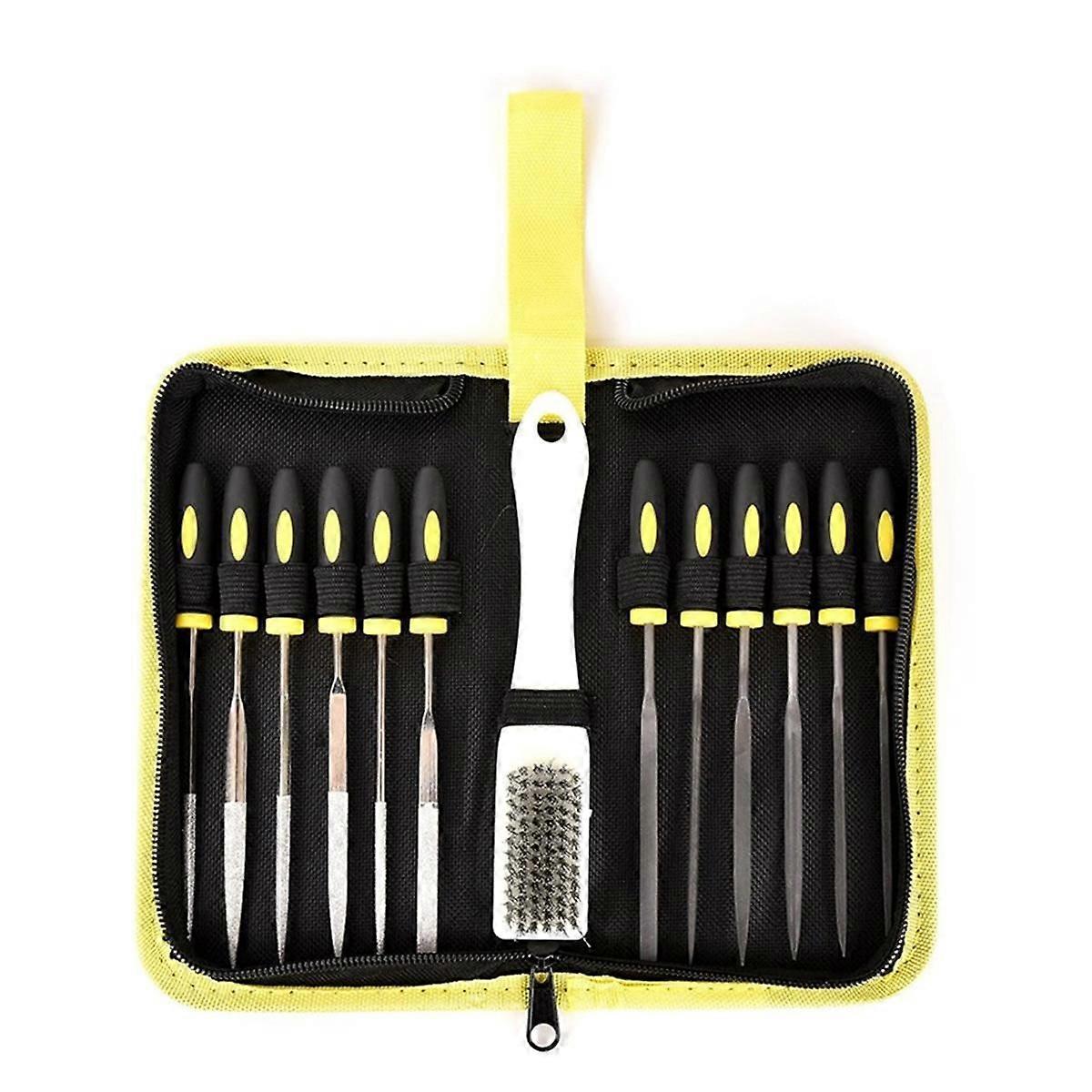 13PCS Needle Files Set,6 Diamond Files & 6 Steel File Sets and Cleaning Brush & Case with Handle