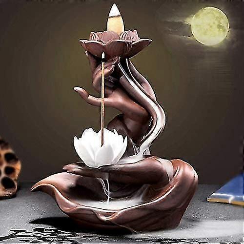 Ceramic Incense Burner Waterfall For Spa, Yoga, Meditation, With Baflow Feature, Buddha/lotus Design, Style 1,7791