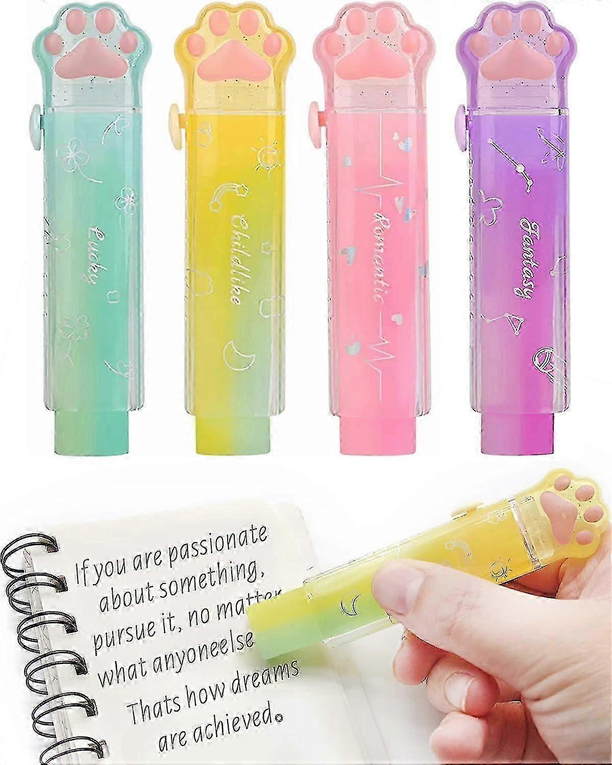 4pcs Sliding Retractable Pencil Erasers With Cat Paw Plastic Sleeve Cute Jelly Erasers For School Office Clean Erase Erasers For Kids(gradient Color)