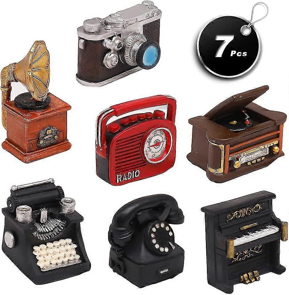 Set Of 7 Creative Retro European Resin Figurine For Home Cafe Bar Window Decoration Children Toys And Gift (incluing Telephones Typewriter Camera Pian