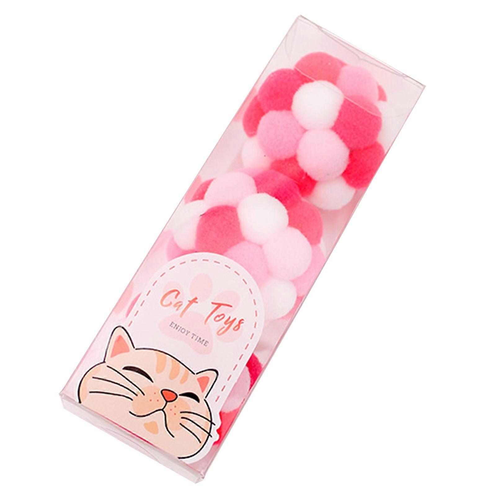 3 Pieces for Cat Balls Toy Colorful Plush Soft Furry Balls with Built-in Bell Interactive Kitten Toy for Indoor Cats  Pink