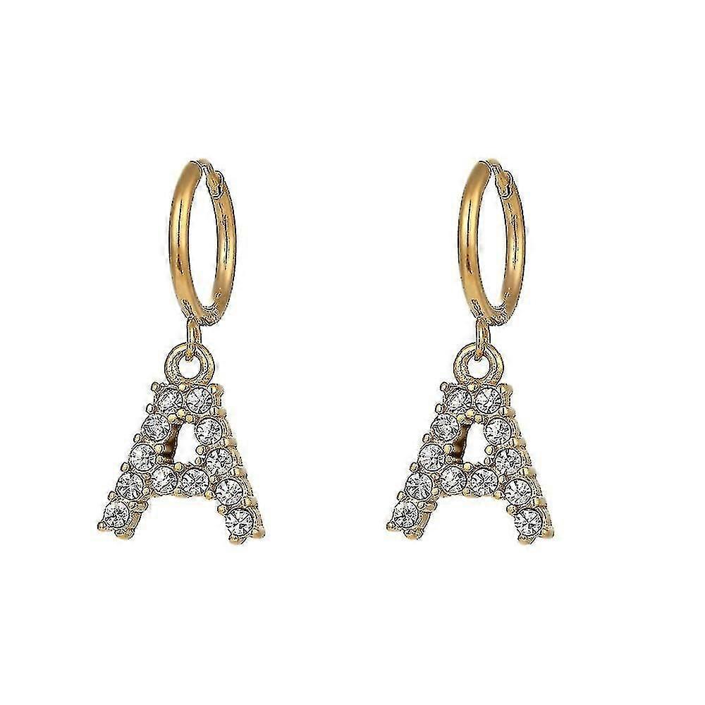 2022 New Less Steel 3a Zircon Clear Letter Charm Hoop Earrings D 18k Plated Earring