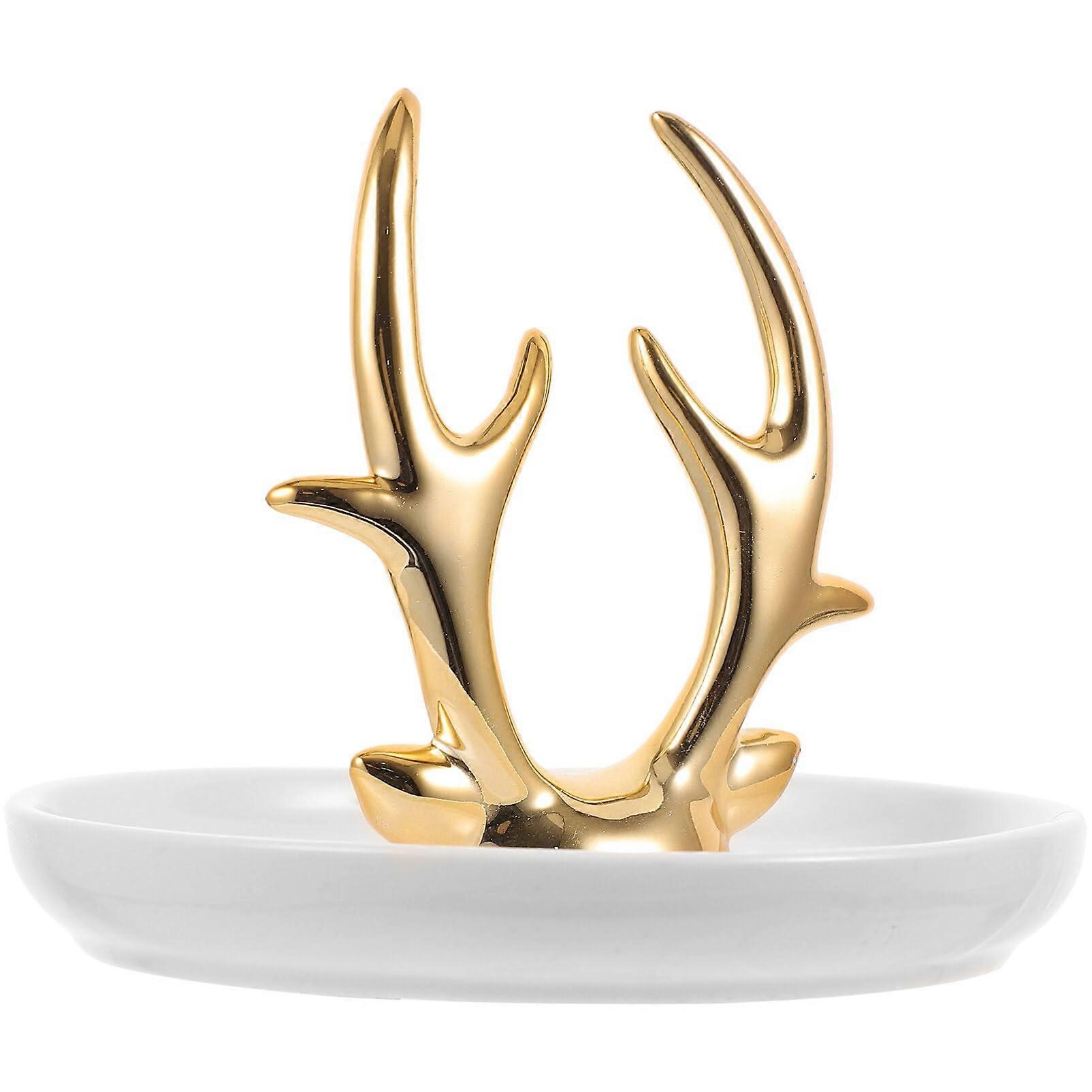 Ceramic Deer Antler Jewelry Holder for Rings and Trinkets - Decorative Display Tray in Rustic Style