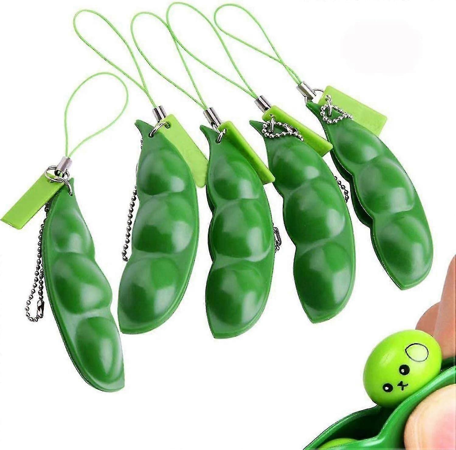 Fidget Bean Toy, Squeeze-a-bean Keychain Fidget Soybean Toy With Funny Facial Expression(5 Pcs)