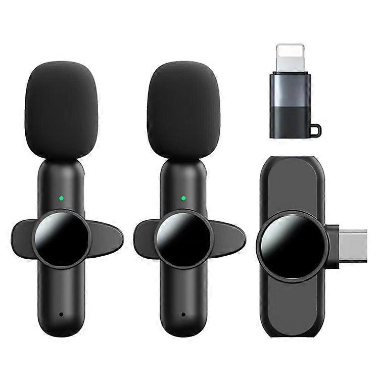 K3 Noise Reduction Mini Lavalier Microphone 2 Wireless Mic with Type-C Receiver + iP Converter