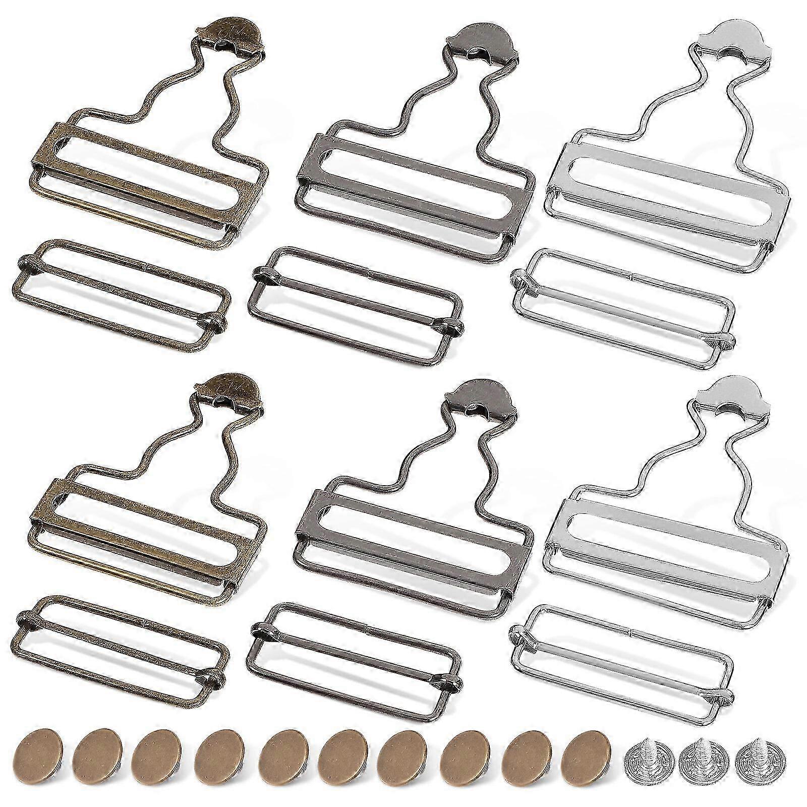 6 Sets Overall Buckles Metal Suspender Replacement Buckles with Buttons for Trousers Jeans Overalls Clothes