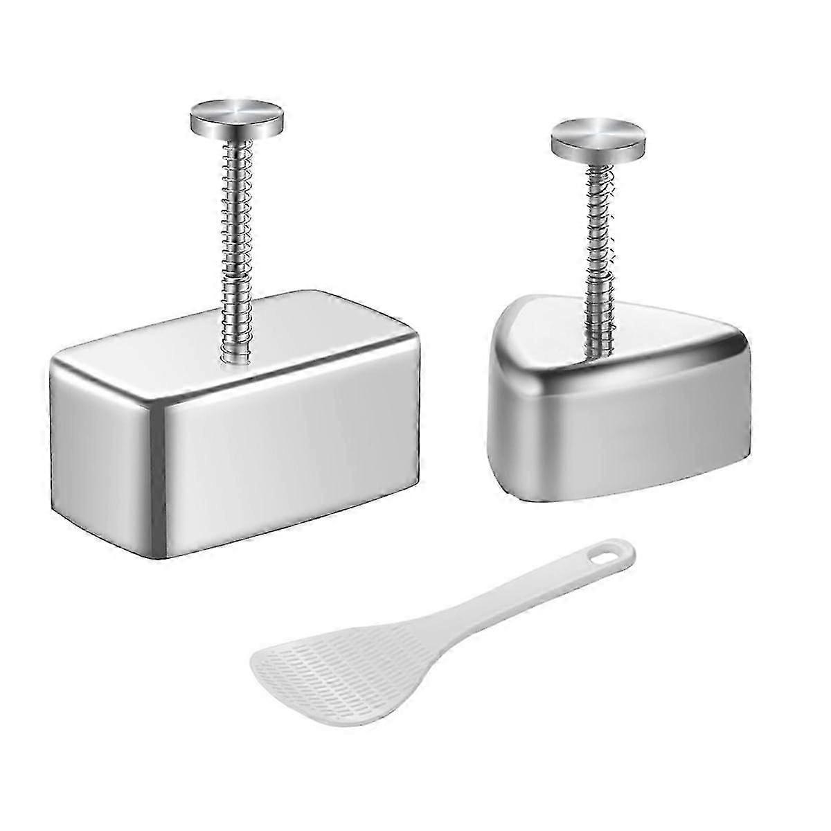 مجموعة من 3 قوالب أونيغيري من الفولاذ المقاوم للصدأ، قالب موسوبي، قالب أرز، قالب سوشي كلاسيكي على شكل مثلث