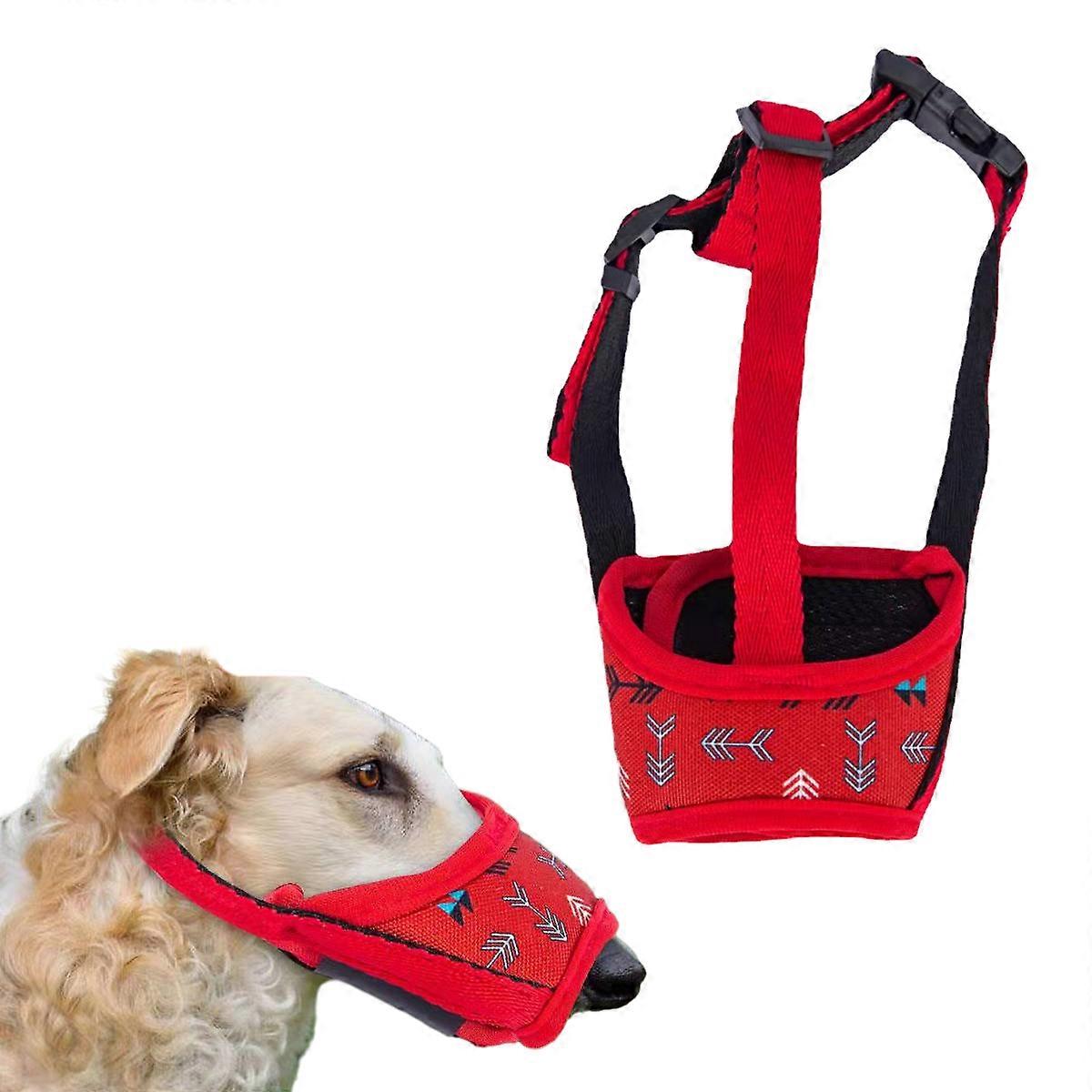 Dog Muzzles, Soft Adjustable Loop Muzzles with Head Strap Anti Biting Barking and Chewing (Red)