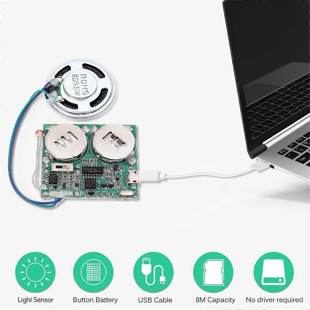 DIY Light Sensor Sound Module, Micro-USB Recordable Sound Chip 8M ...