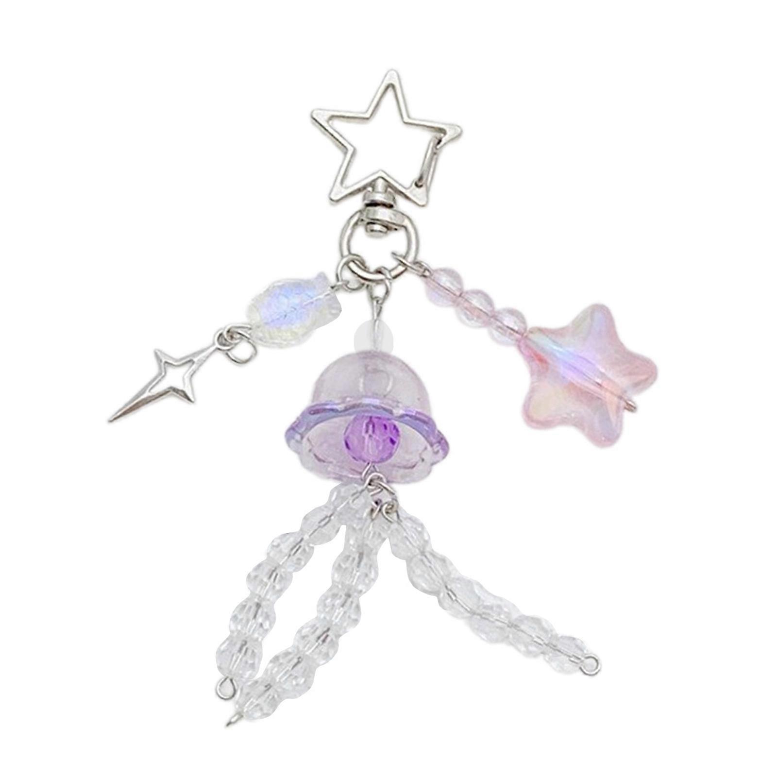 Méduse acrylique de style océan étoile de mer poisson perles porte-clés breloque alliage porte-clés sac pendentif pour femmes à la mode rose
