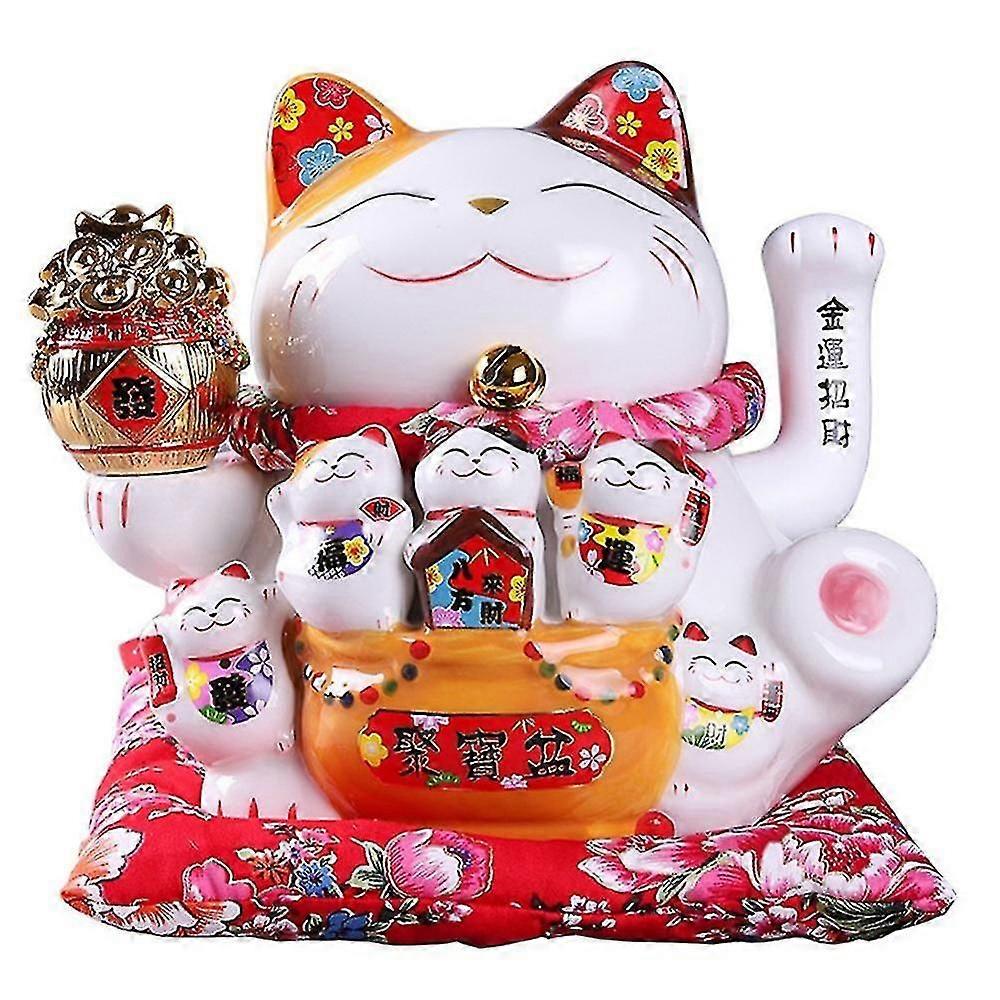 7inch Ceramic Beckoning Cat Maneki Neko Ornament Feng Shui Decoration Swing Lucky Cat,a