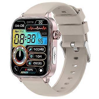 Et570 1,96 quot ; Montre Bluetooth Call Ecg Rate Fitness Tracker Avec Bracelet En Silicone - Bei Beige Multicolore