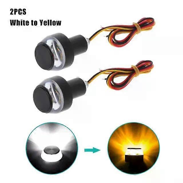 2pcs 12V Motorcycle LED Handlebar End Turn Signal Light White Yellow Flasher Handle Grip Bar Blinker Side Marker Lamp Lighting